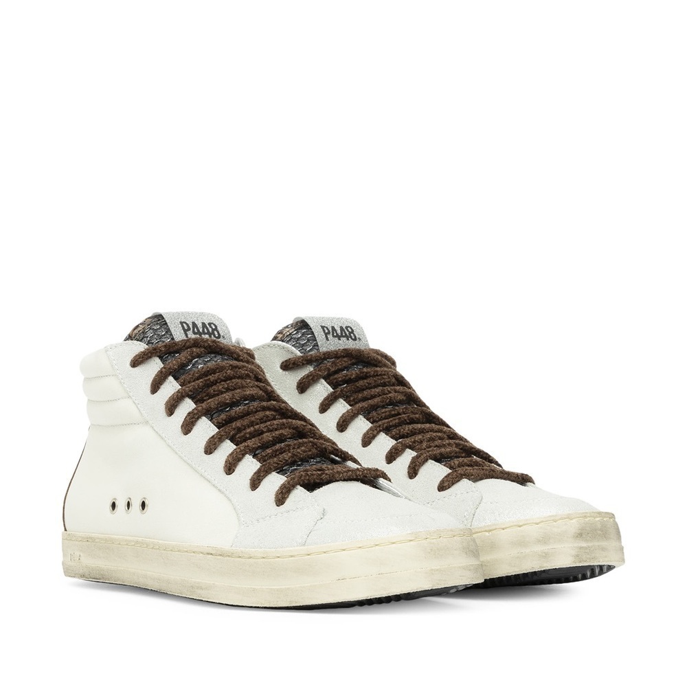 P448 / Ivory Snake-Print Soft Brown Shoelaces Skate High Top Sneakers 37 7